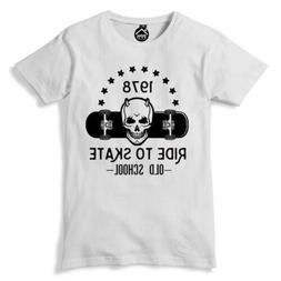 Ride to Skate T Shirt Old School Skateboard Top Skull Indie 
