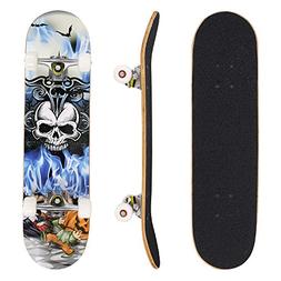 Hikole Pro Skateboard Complete - 31" x 8" Double Kick 9 Laye