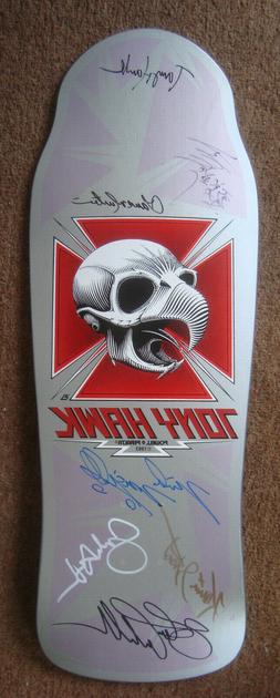 TONY HAWK REISSUE SILVER SKATEBOARD SIGNED BY BONES BRIGADE 